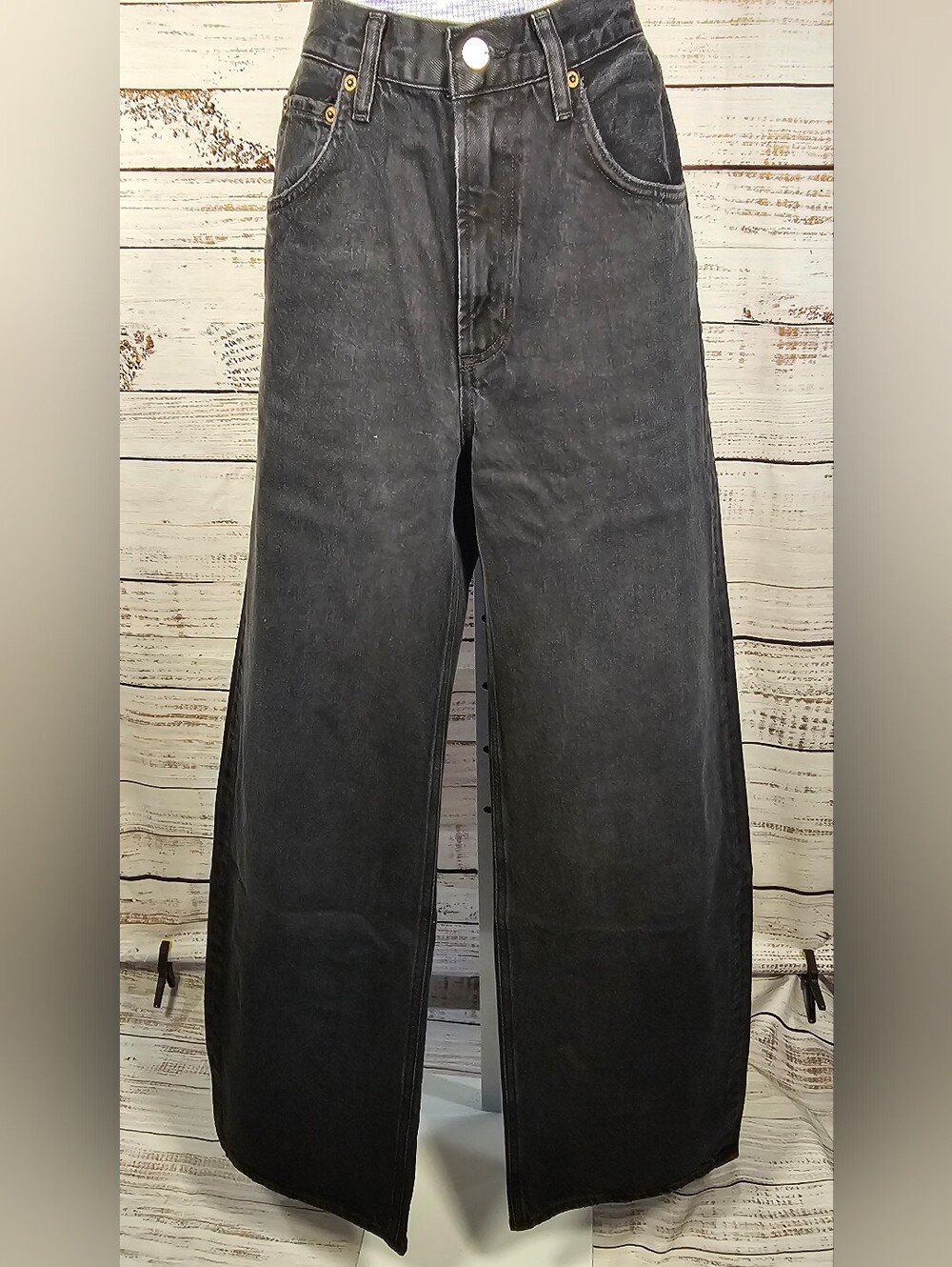 AGOLDE Low Curve Mid Rise Barrel Wide Leg Jeans Size 26 Black Tar NWT